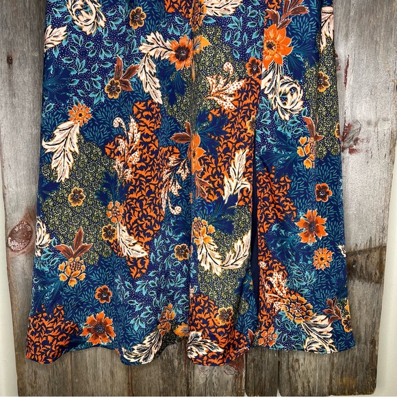 Julia Jordan Navy Fall Floral Puff Sleeve Midi Dress Tie Neck size 2 - Picture 6 of 14